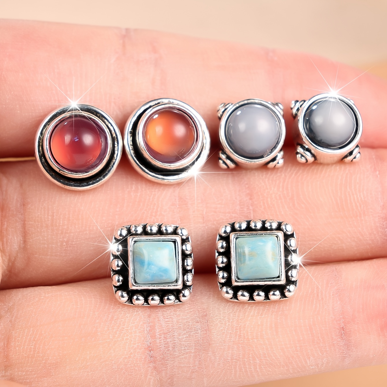 6pc Mixed-Color Literary Style Earrings Set for Women